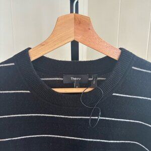 Theory Haider Stripe Cashmere Black Crewneck Sweater Slim Fit Pullover Mens M